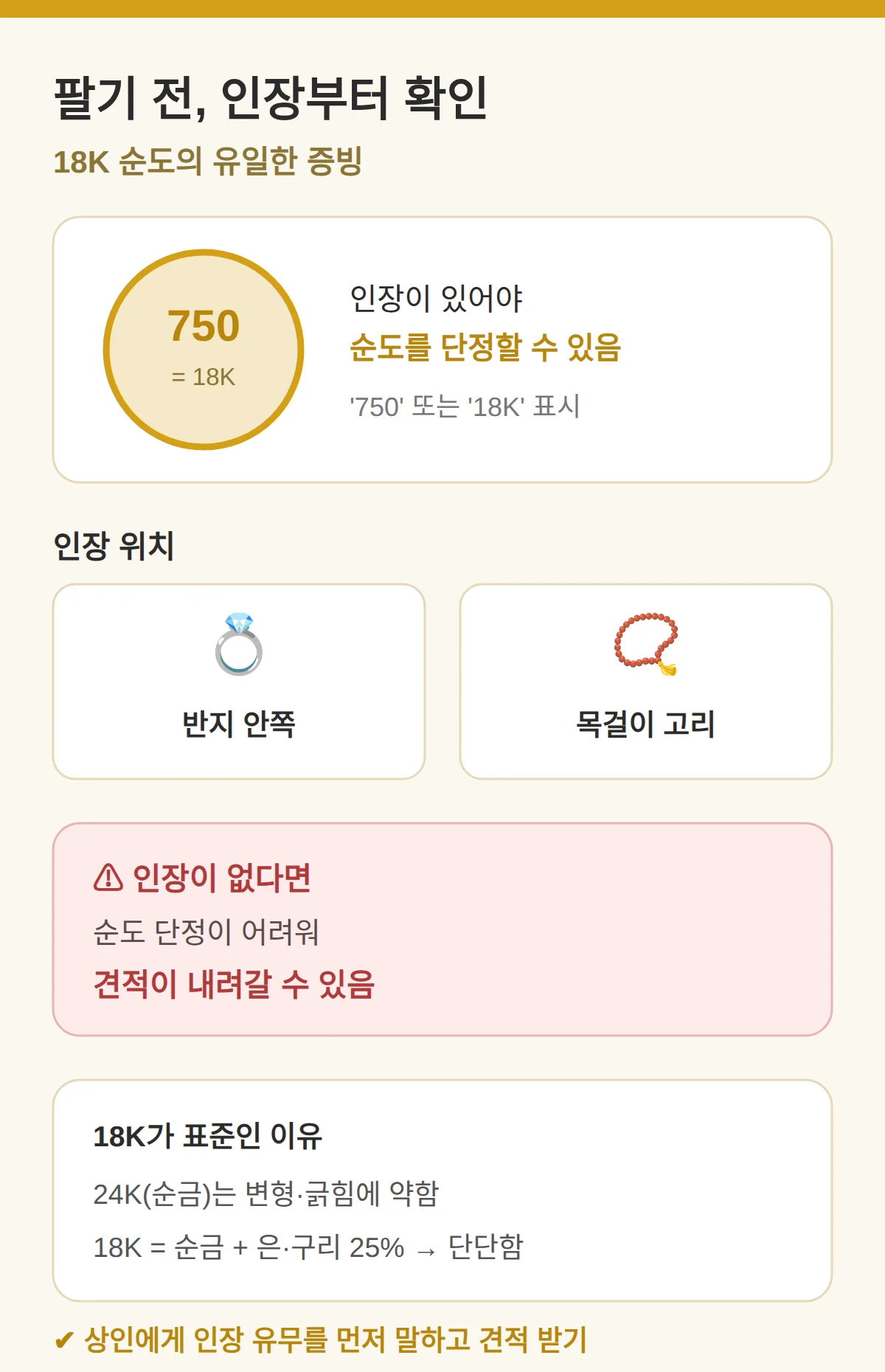 18k 750 인장 확인 — 팔기 전 체크