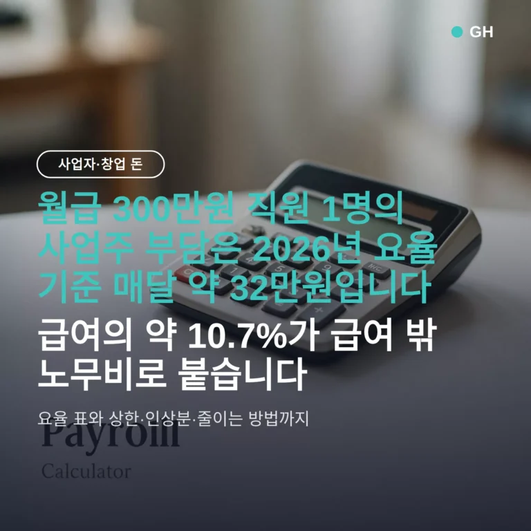 4대보험 사업주 부담분 계산 — 월급 300만원이면 매달 약 32만원, 요율·상한 정리