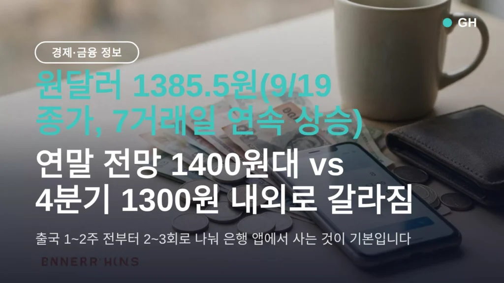 해외여행 환전 언제 하나 — 원달러 1385.5원 지금, 앱·환전소·공항 순서
