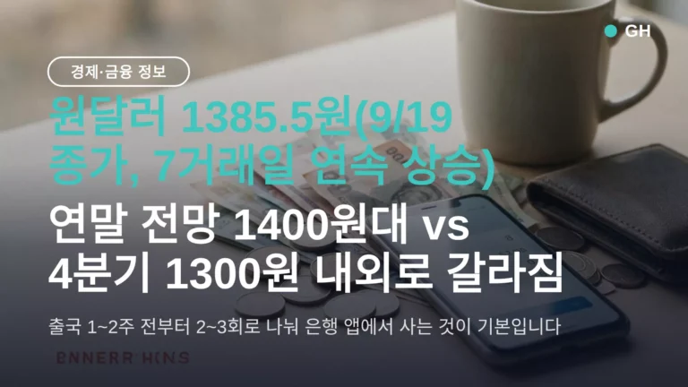 해외여행 환전 언제 하나 — 원달러 1385.5원 지금, 앱·환전소·공항 순서