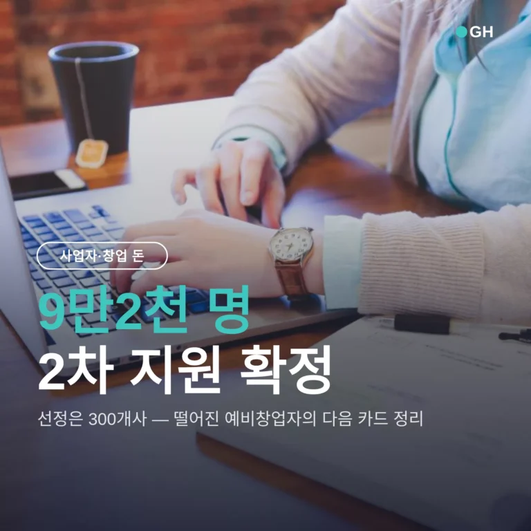 청년 창업 지원금 2026, 모두의 창업 2차 9만2천명 확정 — 떨어진 사람 다음 지원사업과 접수 기간